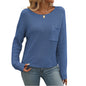 Women Clothing Popular round Neck Pocket Decorative Top Long Sleeved Sweater