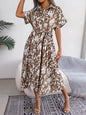 Summer Casual Loose Leopard Print Lace Up Dress Women Clothing