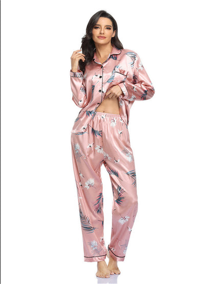 Home Wear Suit Pajamas Women Satin Cardigan Long Sleeve Long Sleeve Autumn