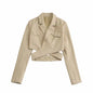 Unique Criss Cross Short Blazer Women Autumn Back Buckle Solid Color Short Coat