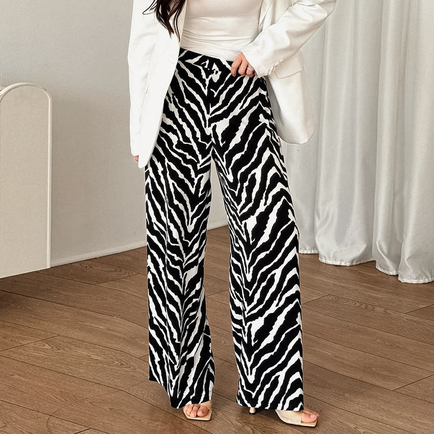 Office Printed Loose Wide Leg Contrast Color Casual Pants Autumn Arrival All Matching Trousers Women