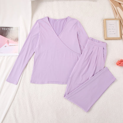 Spring Summer Simplicity Casual French  Homewear Can Be Worn outside Purple Top Trousers Loose Knitted Women Pajamas