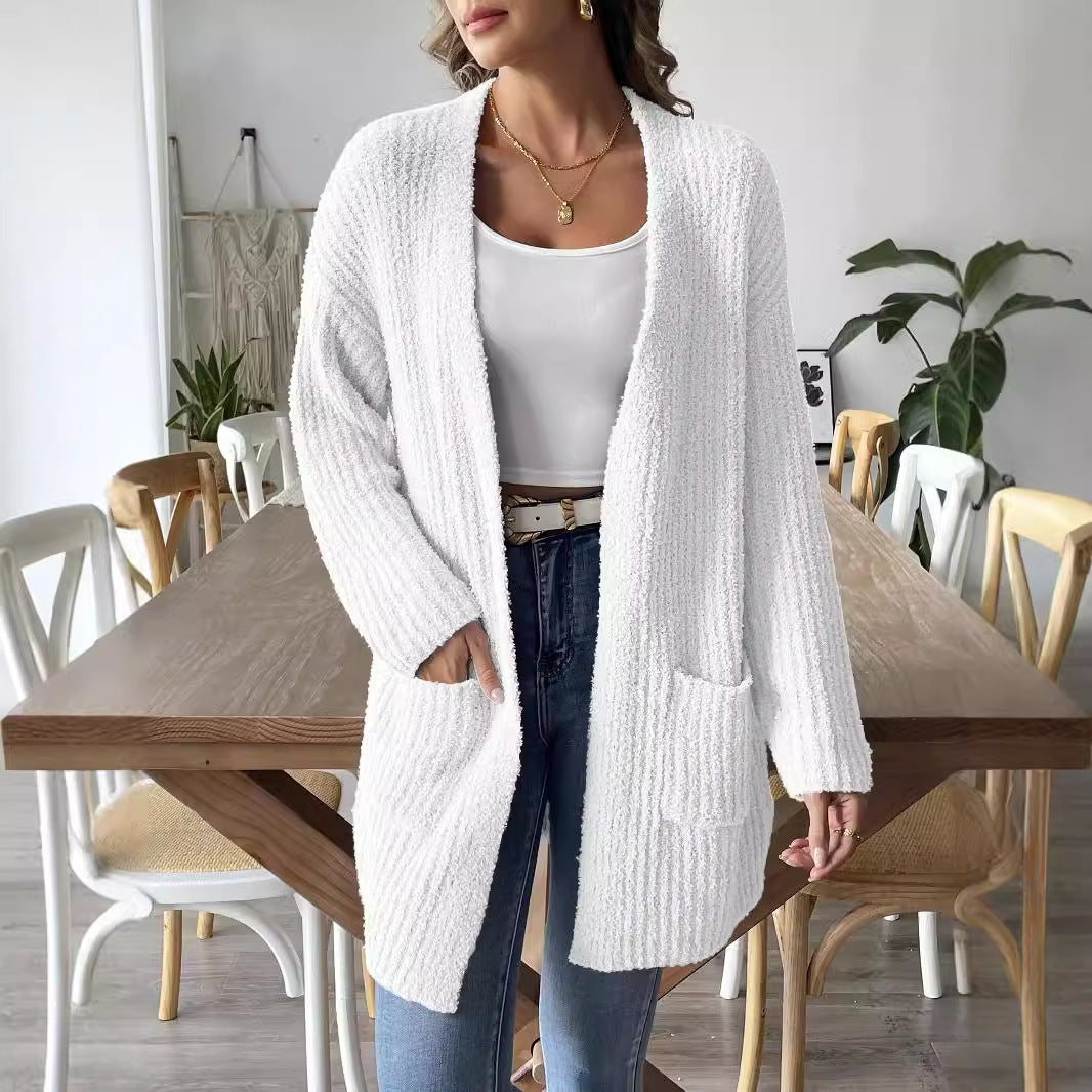 Women Sweater Casual Cardigan Autumn Winter Double Pocket Casual Sweater Coat