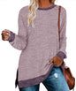 Women Clothing Long Sleeve round Neck Multicolor Split Top Loose Casual Pullover T-shirt