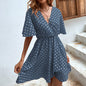 Popular V Collar Polka Dot Waist Tight Summer Dress Women