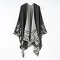 Women Double Sided Loose Shawl Jacquard Split Thickened Warm Split Shawl Popular Cape