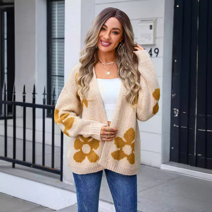 Autumn Winter Women Printed Sweater Cardigan Floral Sweater Women