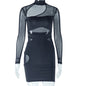 Women Solid Color Dress Sexy Hollow Out Cutout Dress Mesh Stitching Hip Dress