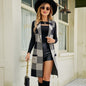 Women Long Collar Sleeveless Sweater Coat Plaid Jacquard Knitted Vest Outer Wear Cardigan