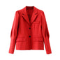 French Retro Spring Women Clothing Slimming Two-Color Gigot Sleeve Blazer