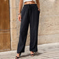 Summer Women Solid Color Pleated Straight Casual Pants