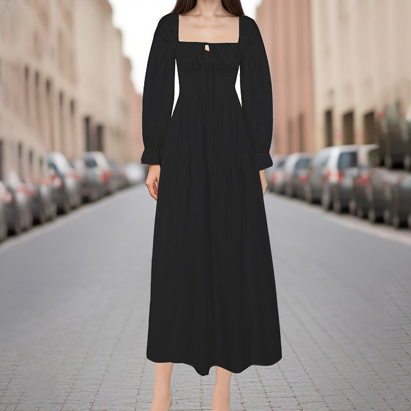 Autumn Casual Long Sleeve Backless A Swing Holiday Dress Women