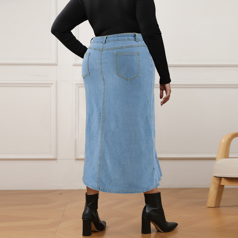 Plus Size Women Clothing Denim Fit Long Skirt