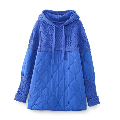 Autumn Winter Women Clothing Patchwork Knitting Hoodie Cotton Coat