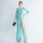 High Density Ostrich Feather Sequin Long Sleeve Fishtail High End Evening Dress