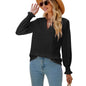 Solid Color Hollow Out Pleated Ruffle Sleeve V neck Loose Long Sleeve Top