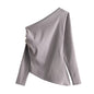 Autumn Y2g Niche Design Diagonal Collar Long Sleeve Asymmetric Fold Slim Shirt