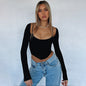 Women Top Autumn Arrival Faux Two Piece Waist Long Sleeve Slim Strap Bottoming T shirt