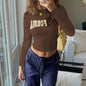 Women Clothing Autumn Winter Long Sleeve Letter Graphic All Matching Embroidered Slim Fit Sexy Top