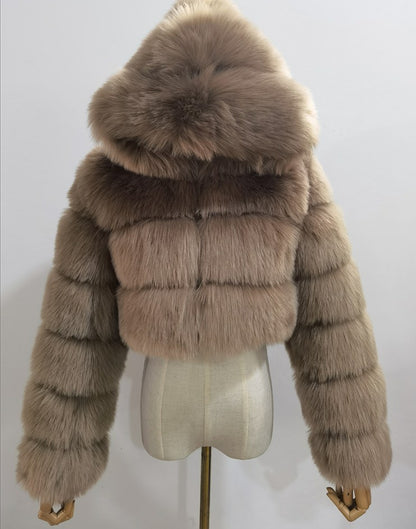 Fur Autumn Winter Artificial Fur Fox Fur Hooded Short Faux Coat Women