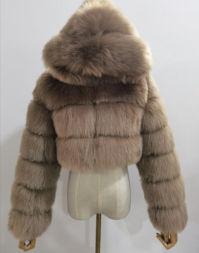 Fur Autumn Winter Artificial Fur Fox Fur Hooded Short Faux Coat Women