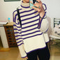 Autumn Winter Women Clothing Turtleneck Knitting Striped Slit Sweater Top