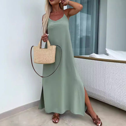 Summer Suspender Loose Solid Color Holiday Dress Women