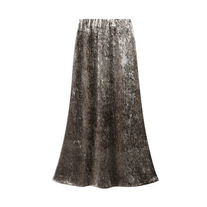 Diamond Velvet Skirt Women Autumn Winter Korean High Waist A line Skirt Mid Length Slimming Expansion Skirt