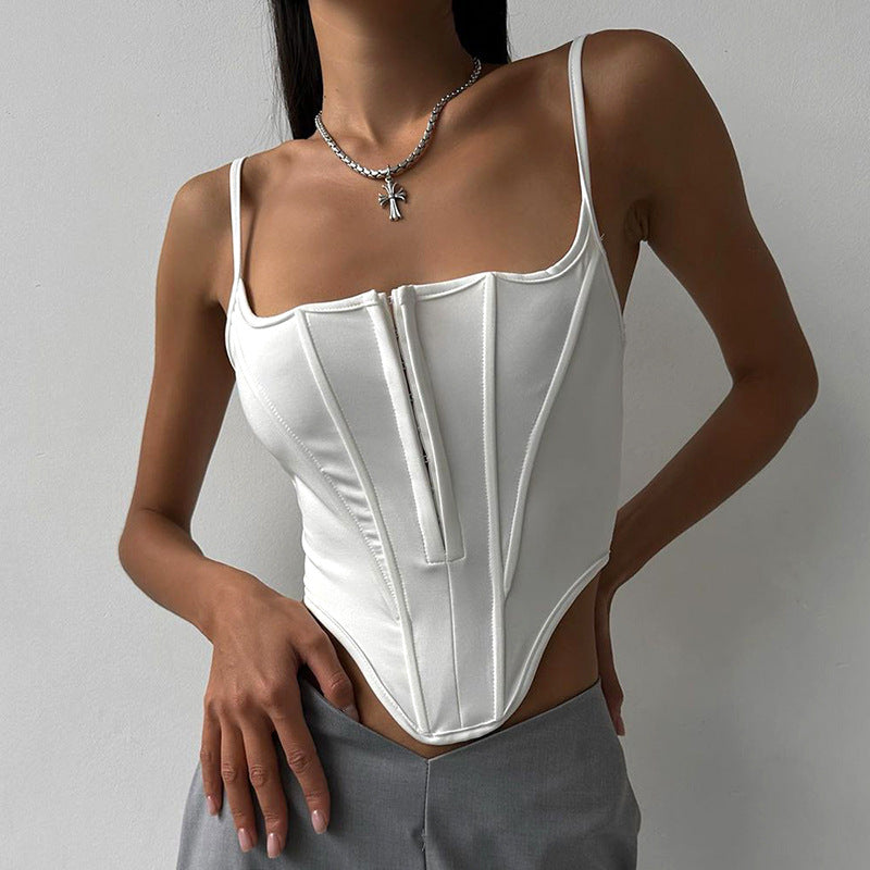 Women Clothing Summer Sleeveless Irregular Asymmetric Boning Corset Waist Tied Sexy Top Women
