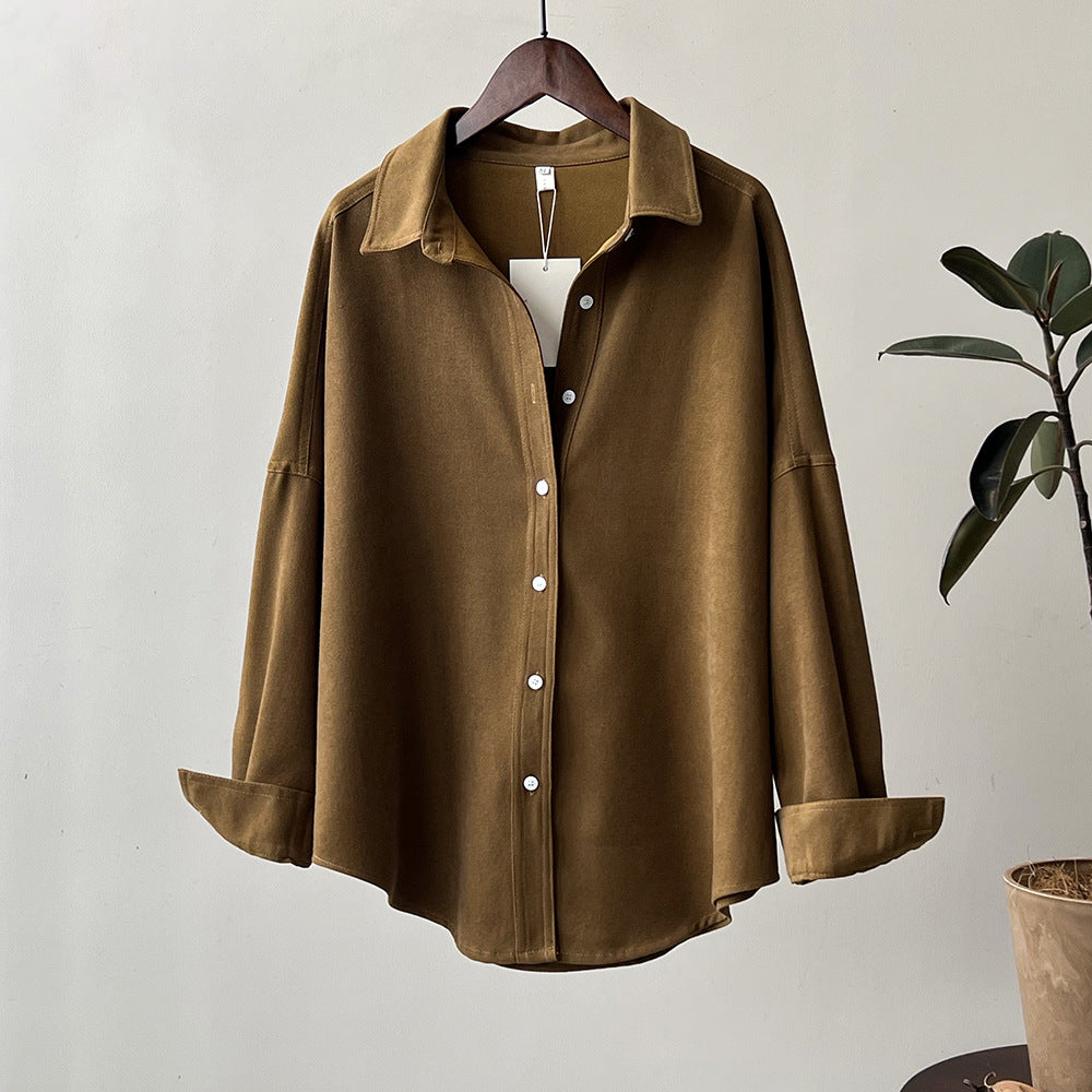 Vintage Brushed Shirt Women Spring Loose Long Sleeves Shirt