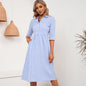 Loose Casual Mid Length Plaid Collared Shirt Dress Women