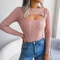 Autumn Winter Hollowed out Twist Long Sleeve Sweater Women Clothing