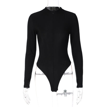 Women Clothing Winter Sexy Zipper Slim Fit Long Sleeve Base Bodysuit