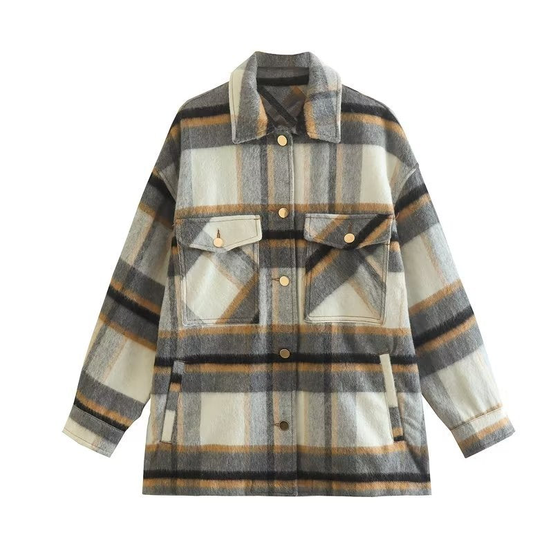 Autumn Winter Plaid Long Shacket