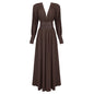 Spring Summer Chocolate Design Waist Seal Pleated Dress Brown Women Dress