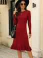 Knitted Dress Autumn Winter Inner Wear Slim Fit Slimming Mid Length Overknee Sweater Flounced