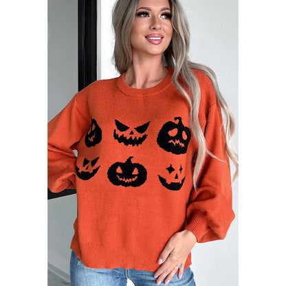 Autumn Round Neck Sweater All Match Halloween Printed Long Sleeved Top