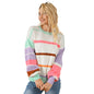 Autumn Pullover round Neck Long Sleeves Top Women Personalized Striped Contrast Color Dopamine Drop Shoulder Sweater Women