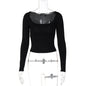 Women Clothing Sexy Autumn Solid Color Square Collar Long Sleeve Skinny Inner Match Bottoming Shirt Top