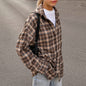 Fall Vintage Retro Plaid Shirt Women Long Design Bottoming Plaid Shirt Loose