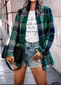 Autumn Winter Women Clothing Loose Printed Checks Long Sleeve Pocket Woolen Coat Top Outerwear