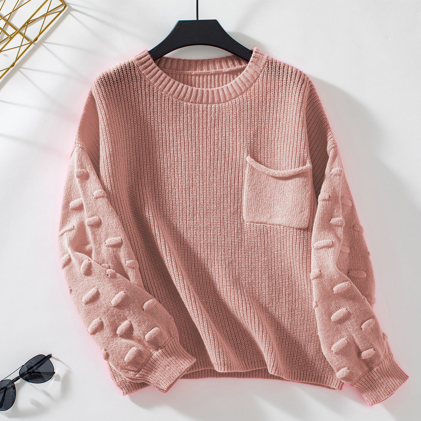 Solid Color Pocket Pullover Women Knitted Sweater Autumn Winter Women Clothing Sweater Top