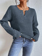 Women Clothing Spring Autumn Pullover V Neck Long Sleeved Knitted Sweater Fashionable Solid Color All Matching Top