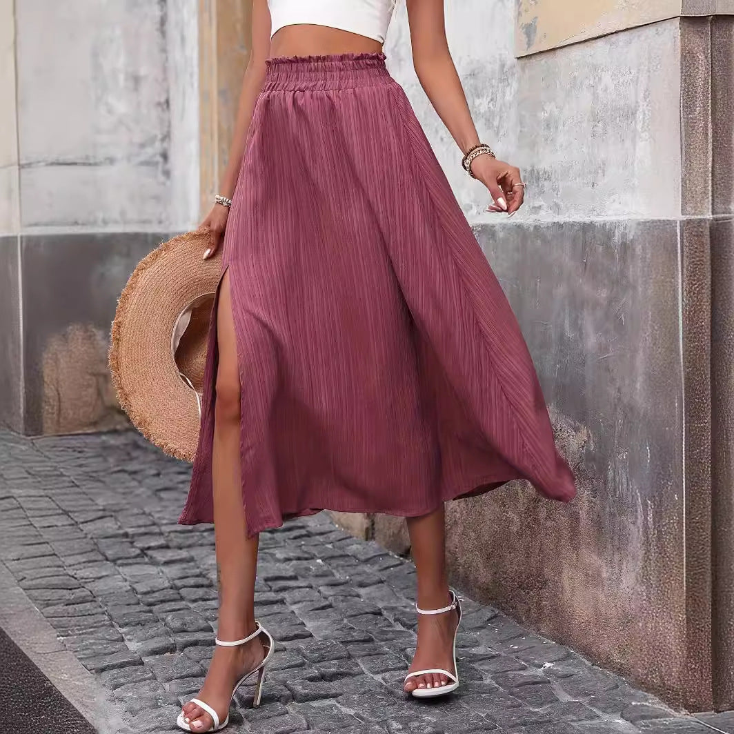 Popular Spring Autumn Women Clothing Fashionable Elegant Pleated Slit Skirt