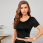 Middle East Solid Color Slim Fit Backless Round Neck Short Sleeve Knitted T Shirt Short Top