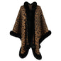 Autumn Winter Fur Collar Cape Cardigan Leopard Print Shawl Sweater  Women