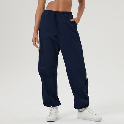 Contrast Color Casual Overalls Drawstring Pocket Sports Trousers Baggy Straight Trousers Indoor Fitness Trousers