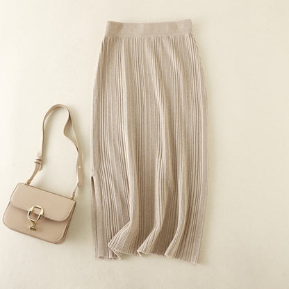 Autumn Winter Casual Knitted Slit Skirt High Waist Stretch Solid Color Inner Wear Slimming Sheath Skirt for Women