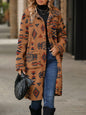 Autumn Winter Women Clothing Single Breasted Ethnic Print Plush Long Overcoat Outerwear