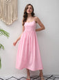 Summer Rose Pink Sweet Square Collar Cami Dress Long Slim Fit Backless Dress Women